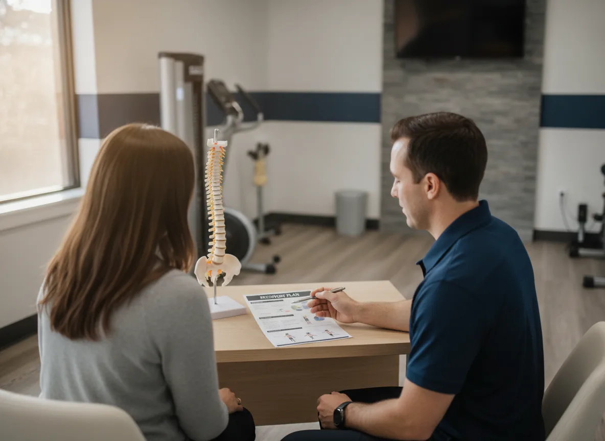 Clinician explaining a recovery plan to a patient